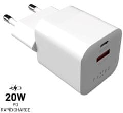 FIXED Síťová nabíječka Mini s USB-C a USB výstupem, podpora PD a QC 3.0, 20W FIXC20M-CU-WH, bílá