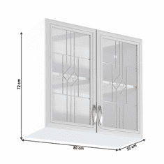 KONDELA Horní skříňka G80S se sklem, bíla/sosna Andersen, SICILIA