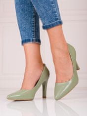 Amiatex Moderní dámské zelené lodičky na jehlovém podpatku + Ponožky Gatta Calzino Strech, odstíny zelené, 36