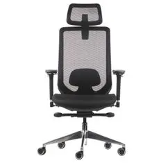 STEMA Ergonomická otočná kancelářská židle DITTER, pro domácnost i kancelář, široká škála nastavení, nastavitelné područky a hlavová opěrka, moderní vzhled, hliníková základna, černá 