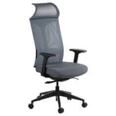 STEMA Otočná kancelářská židle RYDER. Má nylonovou základnu, měkká kolečka, nastavitelné područky, hlavovou a bederní opěrku. Samovyvažovací synchronní mechanismus. Nastavitelné sedadlo. Šedá barva.