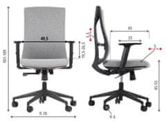STEMA Ergonomická kancelářská židle TONO, pro domácnost i kancelář, široké možnosti nastavení, nastavitelné područky, moderní vzhled, vstřikovací pěna, synchronní mechanismus, šedá