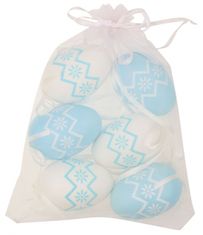 Anděl Přerov Vajíčka s kytičkami bílá/modrá plastová na zavěšení 6 cm, 6 ks v organze