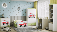 Kocot kids Dětská postel Babydreams hasičské auto zelená, varianta 70x140, bez šuplíků, s matrací