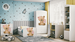 Kocot kids Dětská postel Babydreams méďa s kytičkami bílá, varianta 80x180, bez šuplíků, bez matrace