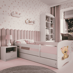 Kocot kids Dětská postel Babydreams méďa s kytičkami bílá, varianta 80x180, bez šuplíků, bez matrace