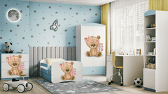 Kocot kids Dětská postel Babydreams méďa s kytičkami modrá, varianta 80x160, se šuplíky, s matrací