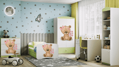 Kocot kids Dětská postel Babydreams méďa s kytičkami zelená, varianta 70x140, se šuplíky, bez matrace