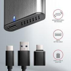 EEM2-SG2, USB-C 3.2 Gen 2 - M.2 NVMe & SATA SSD kovový RAW box, bezšroubkový, stříbrný