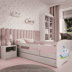 Kocot kids Dětská postel Babydreams slon s motýlky bílá, varianta 80x160, se šuplíky, s matrací