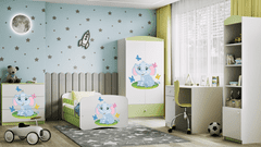 Kocot kids Dětská postel Babydreams slon s motýlky zelená, varianta 70x140, bez šuplíků, bez matrace