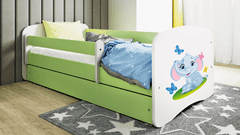 Kocot kids Dětská postel Babydreams slon s motýlky zelená, varianta 70x140, bez šuplíků, bez matrace