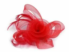 Kraftika 1ks červená fascinátor / brož květ s peřím, klobouky