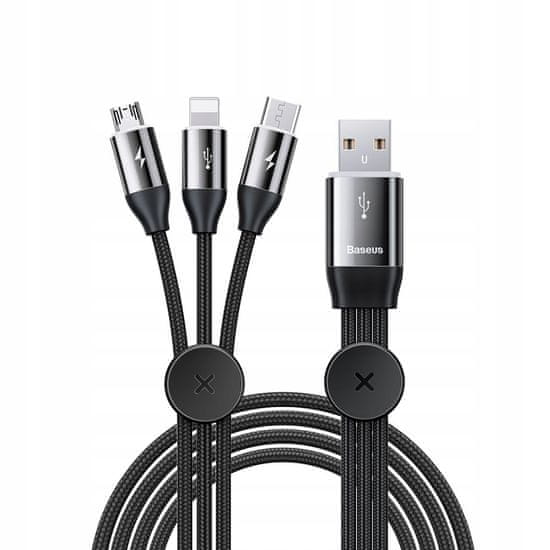 Kabel 3 v 1 USB-C + Micro USB + Lightning 3,5A 1m, CAMLT-FX01 černá