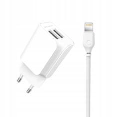 XO Charger 2x USB Lightning 2.1A kabel