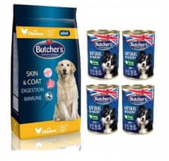 Butcher's Natural&Healthy Dog Dry Chicken 15 kg granule pro psy s kuřecím masem + Butcher's Natural&Healthy Dog s krůtími kousky v želé 4x 400 g