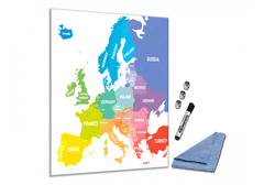 Glasdekor Skleněná magnetická tabule barevná mapa Evropy - Tvar: Čtverec, Rozměr skleněné grafické tabule: 65x65