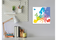 Glasdekor Skleněná magnetická tabule barevná mapa Evropy - Tvar: Čtverec, Rozměr skleněné grafické tabule: 65x65