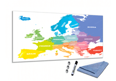 Glasdekor Skleněná magnetická tabule barevná mapa Evropy - Tvar: Čtverec, Rozměr skleněné grafické tabule: 65x65