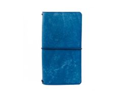 Finebook Prémiový kožený zápisník PUEBLO ve stylu Midori modrý formát Moleskine S