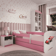 Kocot kids Dětská postel Babydreams závodní auto růžová, varianta 70x140, bez šuplíků, bez matrace