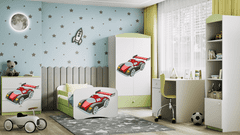 Kocot kids Dětská postel Babydreams závodní auto zelená, varianta 70x140, se šuplíky, s matrací