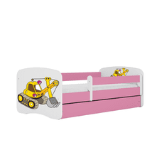 Kocot kids Postel Babydreams bagr růžová, varianta 80x180, se šuplíky, s matrací