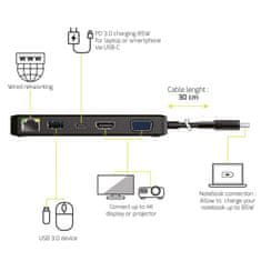 Port Designs PORT CONNECT Dokovací stanice 5v1 ,LAN, HDMI, VGA, USB-C PD 3.0 85W, USB-A