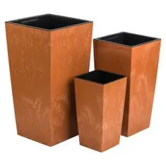 botle Sada 3 ks Květináč Plast Betonový styl 42 / 45 / 50 cm Terracotta Trapéz Čtverec