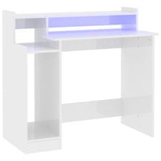 Vidaxl Psací stůl s LED světly lesklý bílý 97 x 90 x 45 cm kompozit