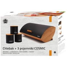 KonigHOFFER Chlebník + 3 nádoby z bambusu a oceli Cosmic Td-8301 - černý