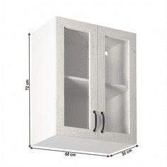 KONDELA Horní skříňka se sklem, bílá / sosna skandinávská, ROYAL G60S