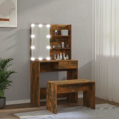 Greatstore Toaletní stolek sada s LED kouřový dub kompozitní dřevo