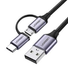 shumee Kabel 2v1, silný opletený kabel USB - microUSB + USB-C 1m 2,4A černý