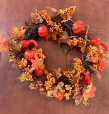 Dekorace podzimní věnec, dýně, bobule, 40 cm