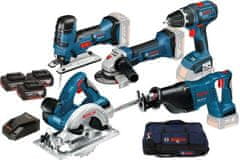 Bosch 18V sada 5 nástrojů (Gsr18V-28/Gst/Gws18-125V-Li/Gks18V-Li/Gsa18V-Li) 3X4,0Ah + brašna