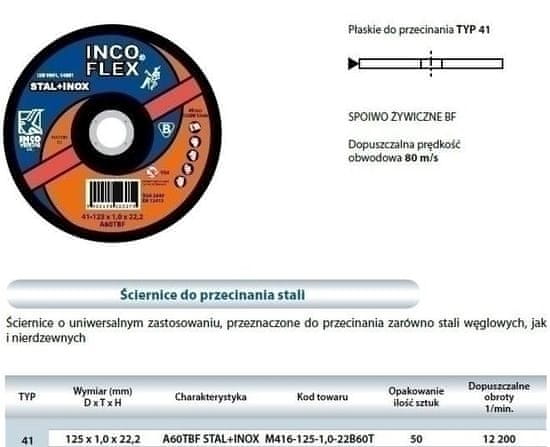 Greatstore Kovový kotouč Incoflex 125 X 1,0 X 22,2Mm Ocel + Inox