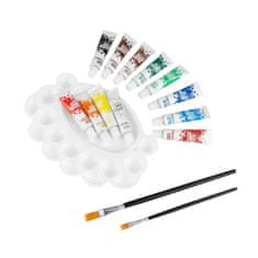 Spokey Akrylové barvy 12 ml SET - 12 barev, 2 štětce, paleta