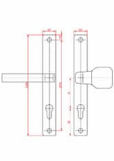 Kovoinox Klika AL, rozměr štítku 239 x 32 mm, rozteč 90 mm, černá prášková barva vypalovaná