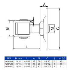 Kovoinox Pant M20 s plotnou 100 x 100 mm, otevíratelný 90°, nastavitelný 1D, částečně pozinkovaný