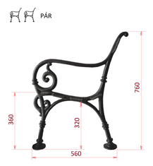 Kovoinox litinový rám pro lavičku 760x560mm, výška sezení 320mm, cena za PÁR