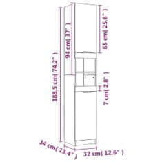Vidaxl Koupelnová skříňka betonově šedá 32x34x188,5cm kompozitní dřevo