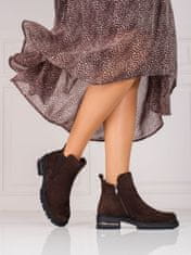 Amiatex Pohodlné hnědé kotníčkové boty dámské na širokém podpatku, odstíny hnědé a béžové, 37