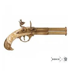 Denix  Křesadlová pistole 18.století dvouhlavňová, Francie 