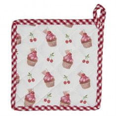 Clayre & Eef  Podložka pod hrnec nebo chňapka CHERRY CUPCAKES 20*20 cm 