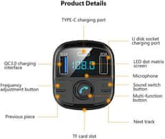 HADEX FM modulátor (transmitter), bluetooth, přehrávač MP3, nabíječka BT29