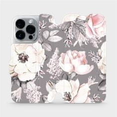 Mobiwear Flip pouzdro na mobil Apple iPhone 14 Pro - MX06S Květy na šedém pozadí