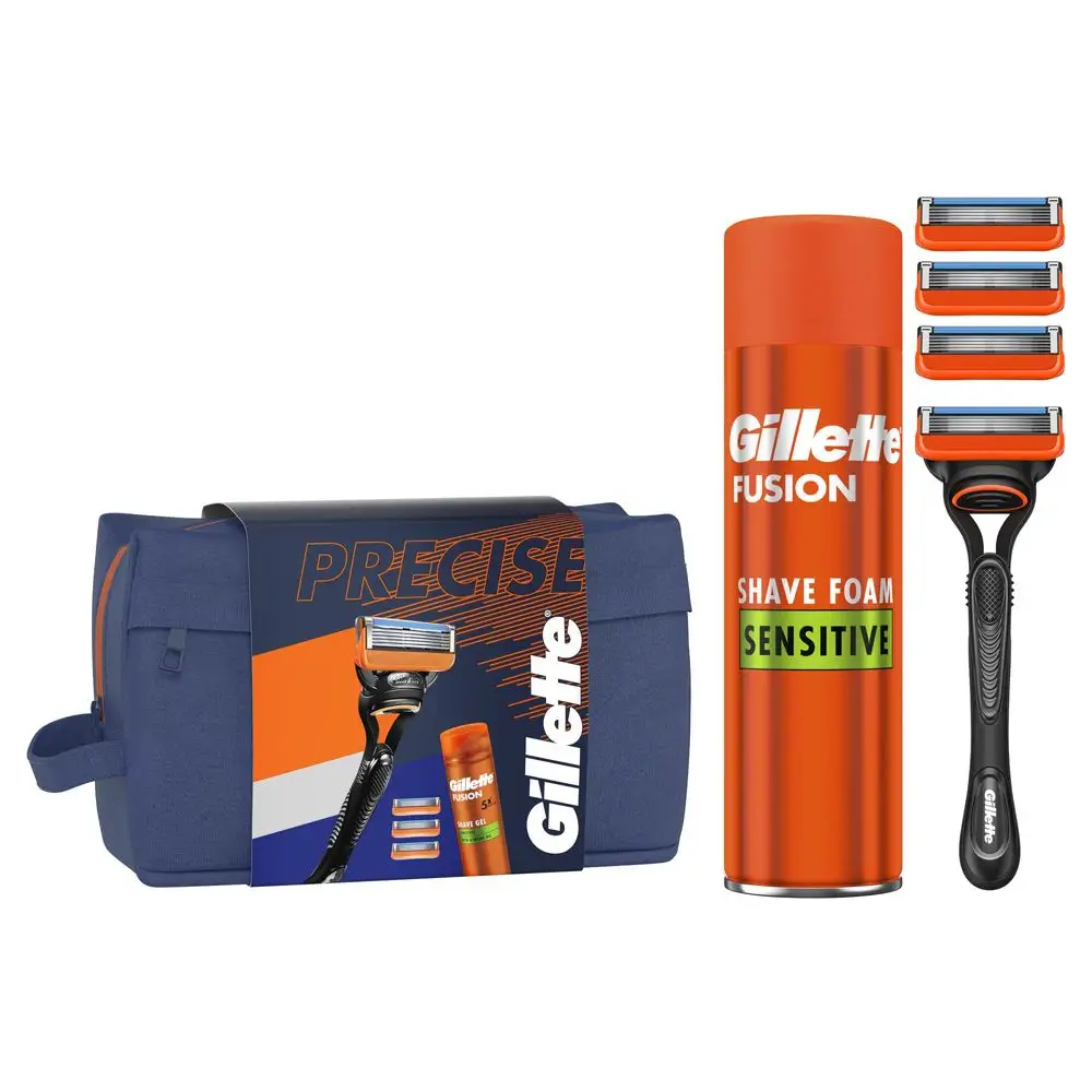 Gillette Fusion Holící Strojek + 3 Holící Hlavice + Fusion Gel Na Holení, Cestovní Sada