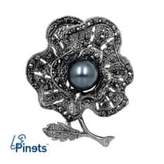 Pinets® Brož květina s perlou a kubickou zirkonií