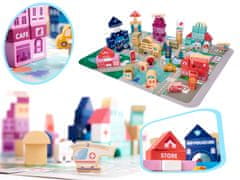 WOWO Dřevěné Vzdělávací Puzzle Kostky - Městské Motivy, 100 Dílků